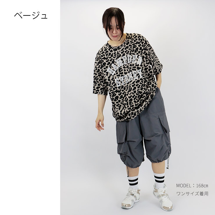 K-collection Tシャツ 半袖 レオパード ヒョウ柄 豹 ロゴ オーバー
