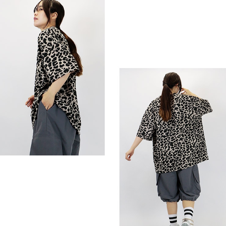 K-collection Tシャツ 半袖 レオパード ヒョウ柄 豹 ロゴ オーバー