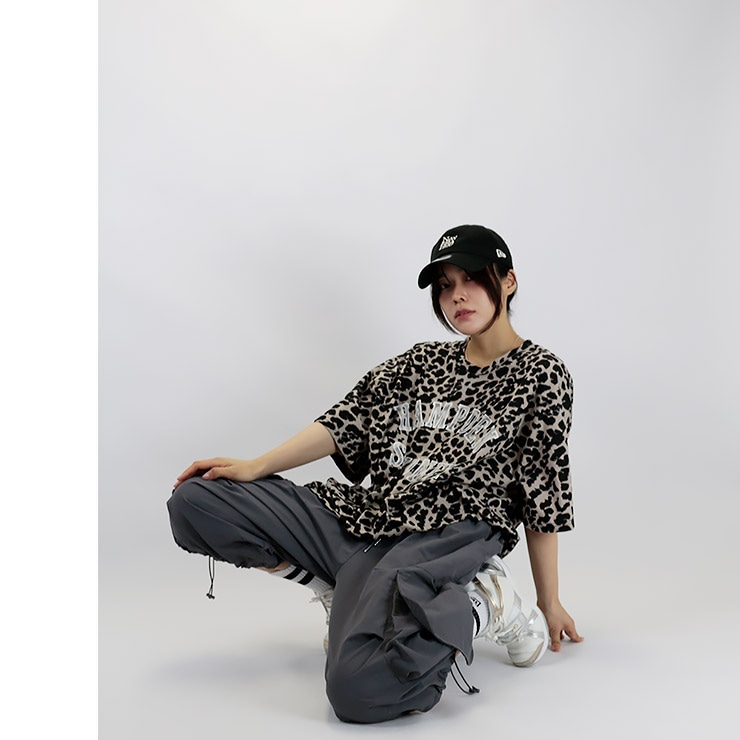 K-collection Tシャツ 半袖 レオパード ヒョウ柄 豹 ロゴ オーバー