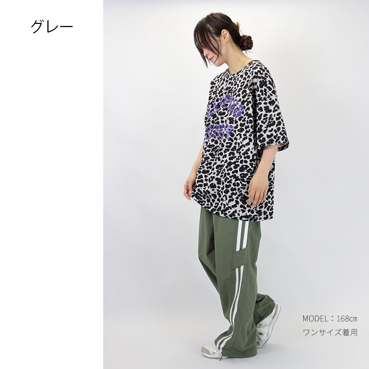 K-collection Tシャツ 半袖 レオパード ヒョウ柄 豹 ロゴ オーバー