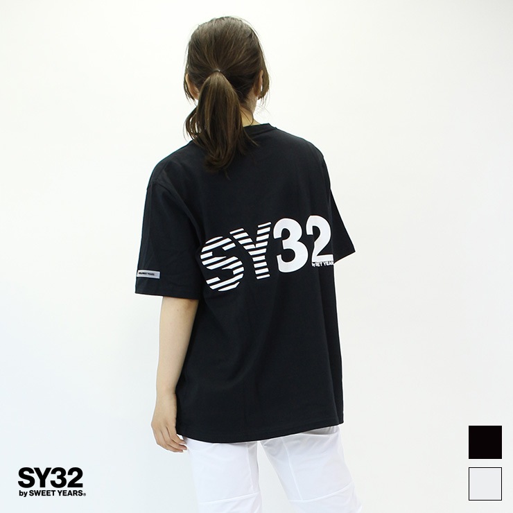 SY32 by SWEET YEARS エスワイ32 BORDER MIXLOGO ビッグ Tシャツ BLACK