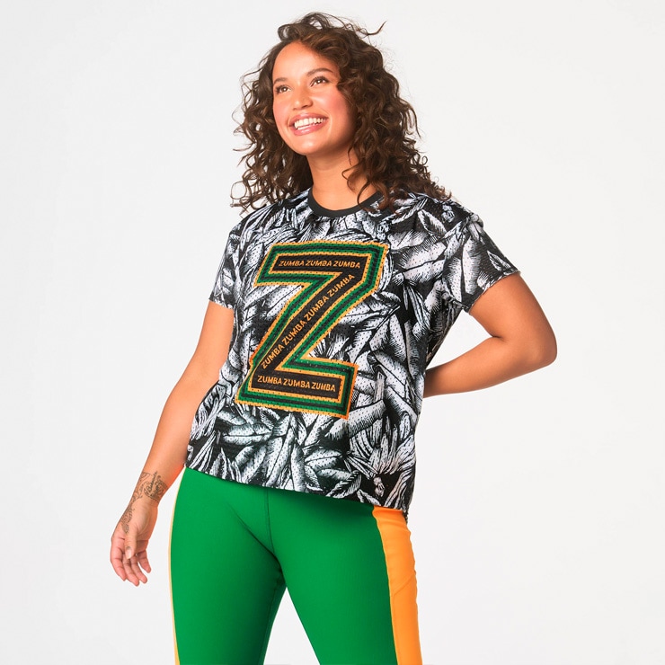 ZUMBA ズンバ 正規品 TROPICS トロピカル 総柄 ビッグロゴ メッシュ T