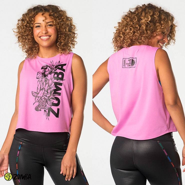 アウトレット ZUMBA ズンバ 正規品 TROPICS MUSCLE トロピカル プリント タンクトップ PINK  Mサイズ-フィットネスウェアのセレクトショップ LA BODY