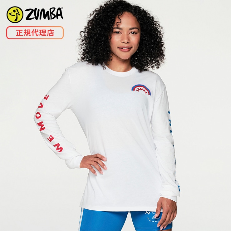 ZUMBA ズンバ 正規品 SLEEVE ZUMBA MOVE THE WORLD ユニセックス ロングスリーブTシャツ WHITE XSサイズ  Sサイズ Mサイズ-フィットネスウェアのセレクトショップ LA BODY