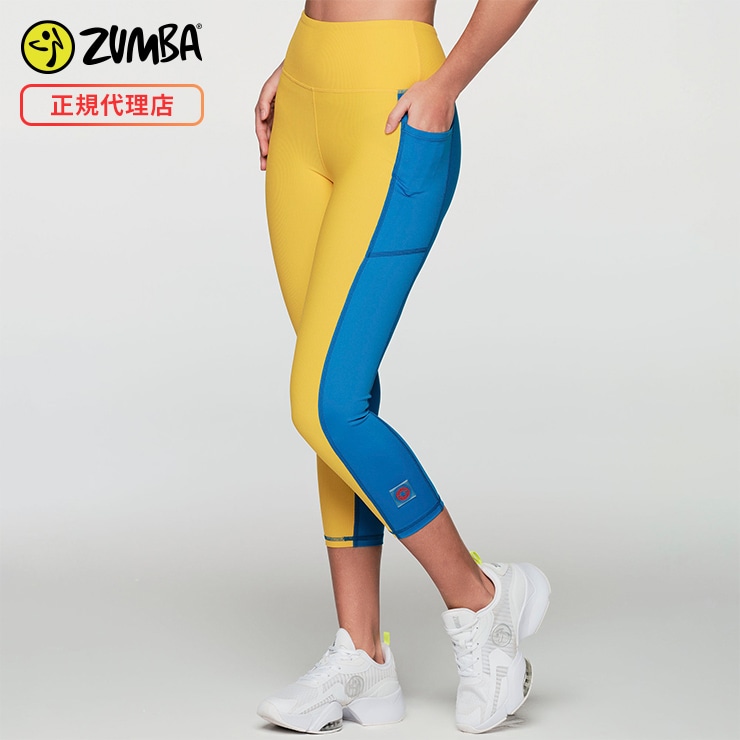 ZUMBA ズンバ 正規品 ZUMBA BOLD HIGH WAISTED CROP レギンス BLUE/YELLOW XSサイズ Sサイズ  Mサイズ-フィットネスウェアのセレクトショップ LA BODY