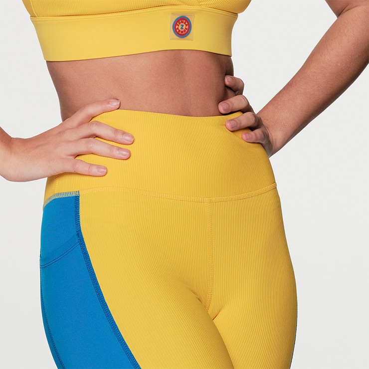 ZUMBA ズンバ 正規品 ZUMBA BOLD HIGH WAISTED CROP レギンス BLUE/YELLOW XSサイズ Sサイズ  Mサイズ-フィットネスウェアのセレクトショップ LA BODY