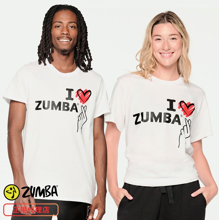 ZUMBA ズンバ 正規品 I LOVE ZUMBA UNISEX Tシャツ WHITE ホワイト XSサイズ Sサイズ Mサイズ Lサイズ  ユニセックス-フィットネスウェアのセレクトショップ LA BODY