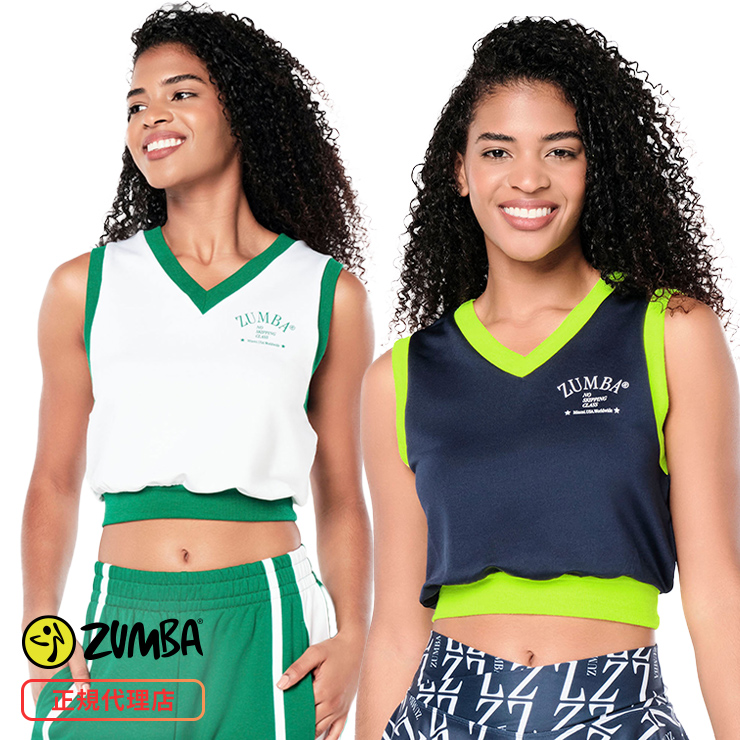 ZUMBA ズンバ 正規品 PREP V-NECK CROP SWEATSHIRT VEST タンクトップ WHITE ホワイト INDIGO  インディゴ XSサイズ Sサイズ Mサイズ | 新着商品 | フィットネスウェアのセレクトショップ LA BODY