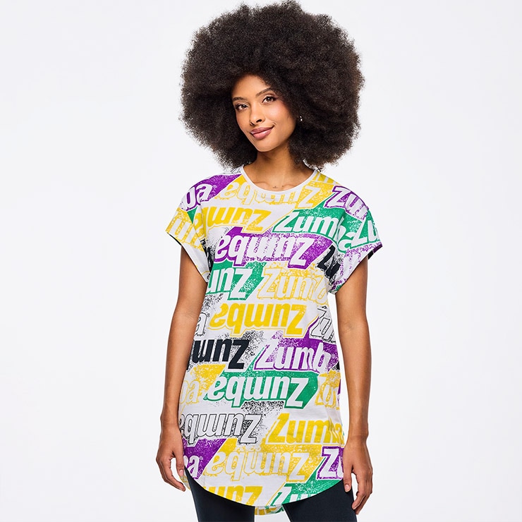 ZUMBA ズンバ 正規品 ウェア Tシャツ 半袖 メンズ トップス 丸首 総柄