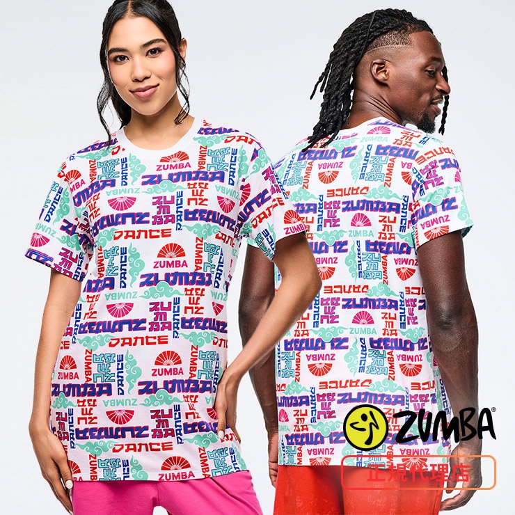 ZUMBA ズンバ 正規品 ウェア ユニセックス Tシャツ ロゴ 総柄 カラフル