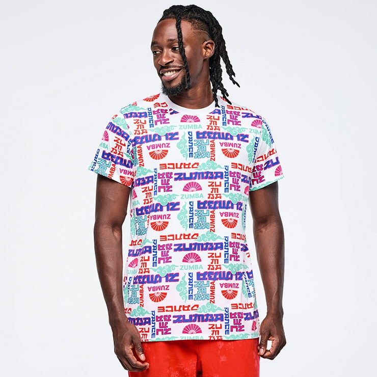 ZUMBA ズンバ 正規品 ウェア ユニセックス Tシャツ ロゴ 総柄 カラフル