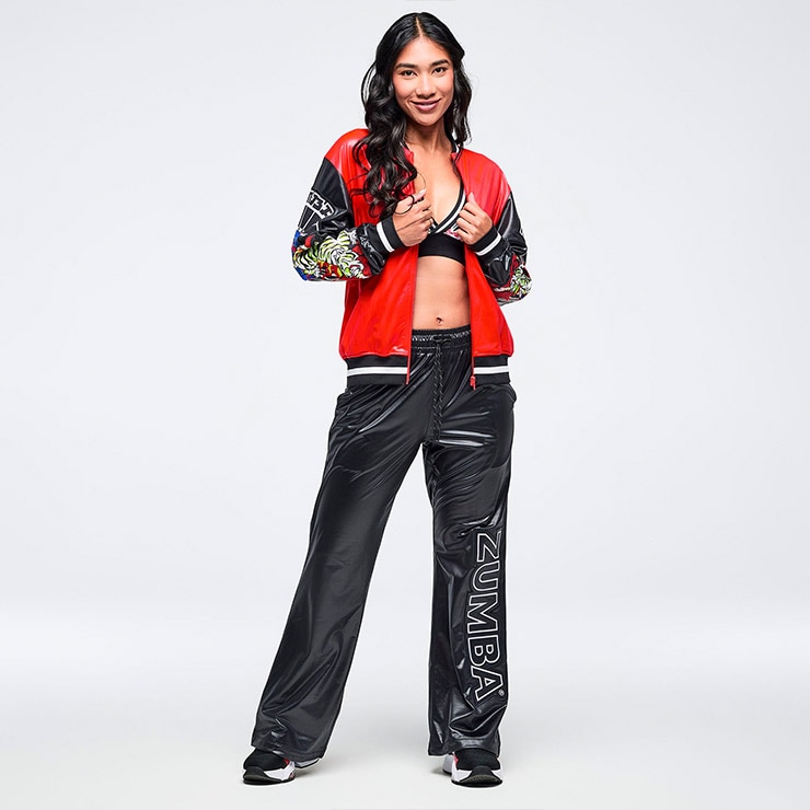 ZUMBA ズンバ 正規品 ウェア レディース パンツ ワイド 艶 ロゴ ロング