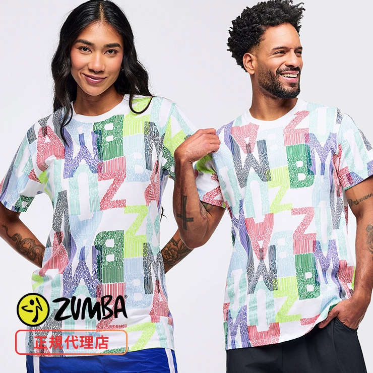 ZUMBA ズンバ 正規品 ウェア ユニセックス Tシャツ 半袖 総柄 ロゴ ZUMBA ズンバ 正規品 ウェア ユニセックス Tシャツ 半袖 総柄 ロゴ