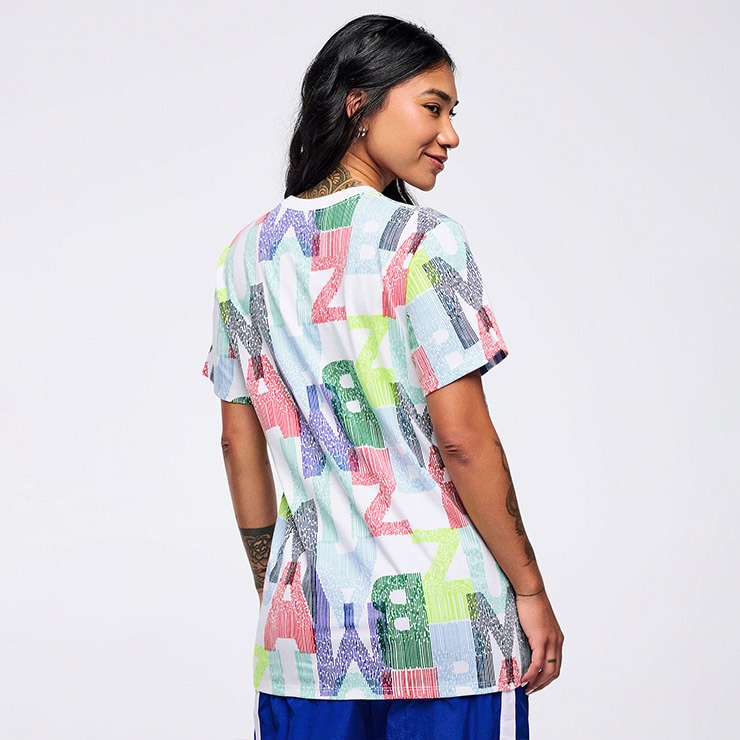 ZUMBA ズンバ 正規品 ウェア ユニセックス Tシャツ 半袖 総柄 ロゴ