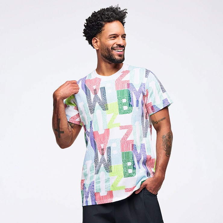 ZUMBA ズンバ 正規品 ウェア ユニセックス Tシャツ 半袖 総柄 ロゴ