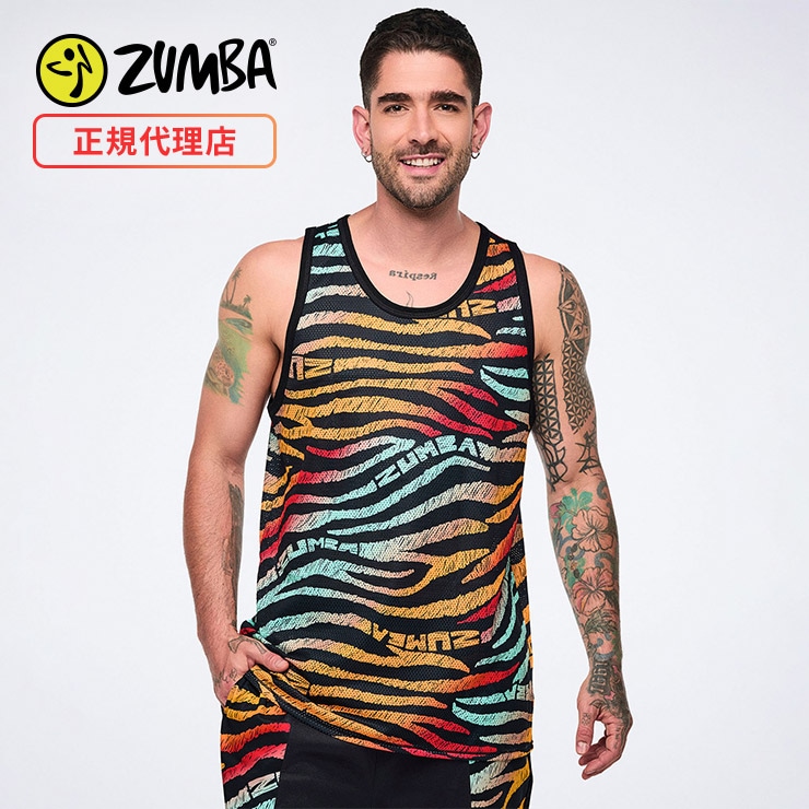 ズンバ　ZUMBA 幾何学模様 タンクトップ ZUMBA ズンバ 正規品 ウェア メンズ タンクトップ メッシュ
