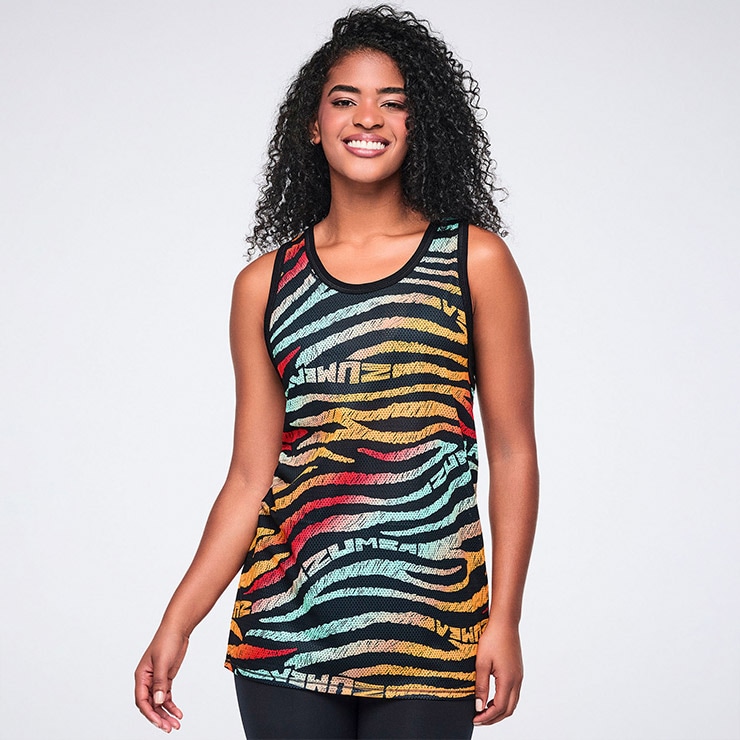 ズンバ　ZUMBA 幾何学模様 タンクトップ ZUMBA ズンバ 正規品 ウェア レディース タンクトップ ノースリーブ