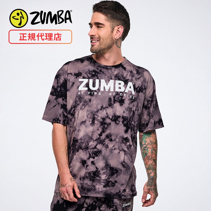 ZUMBA ズンバ 正規品 ウェア メンズ Tシャツ 半袖 タイダイ 総柄 ロゴ