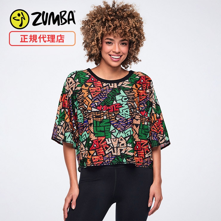 ZUMBA ズンバ 正規品 ウェア レディース Tシャツ 半袖 ドルマン 総柄