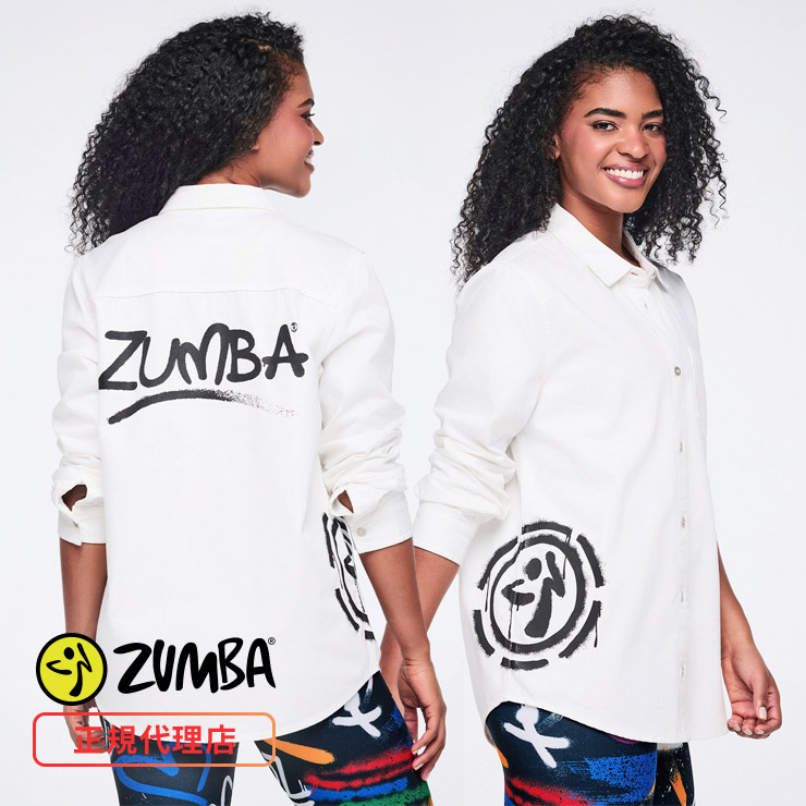 ズンバ　長袖シャツ　正規品L ZUMBA ズンバ 正規品 ウェア レディース シャツ 長袖 ロゴ 白シャツ