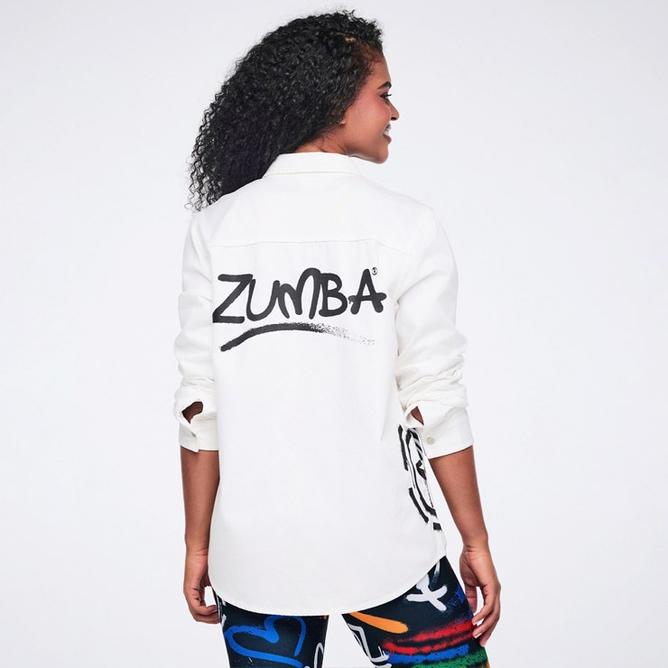 ZUMBA ズンバ 正規品 ウェア レディース シャツ 長袖 ロゴ 白シャツ