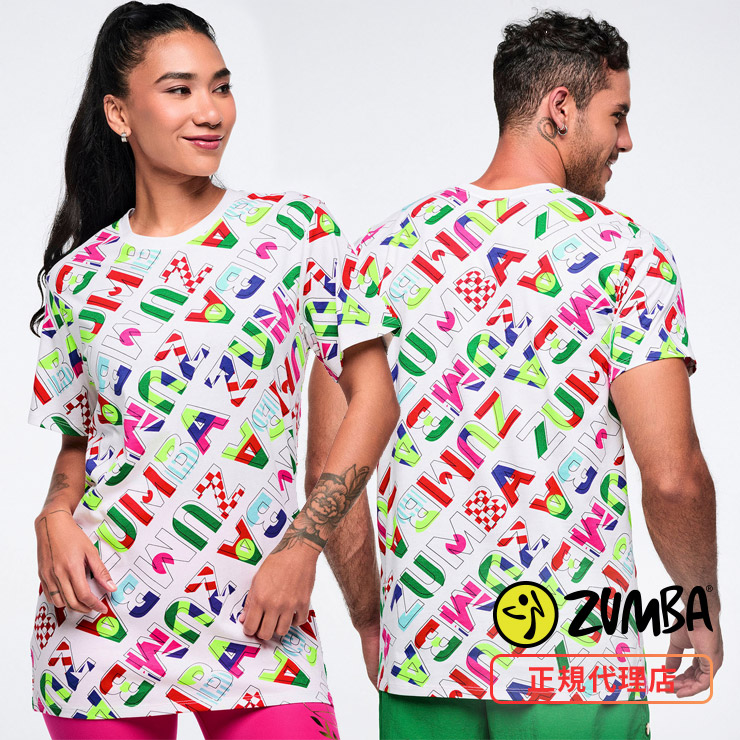 ZUMBA ズンバ 正規品 ウェア ユニセックス Tシャツ 半袖 ロゴ 総柄