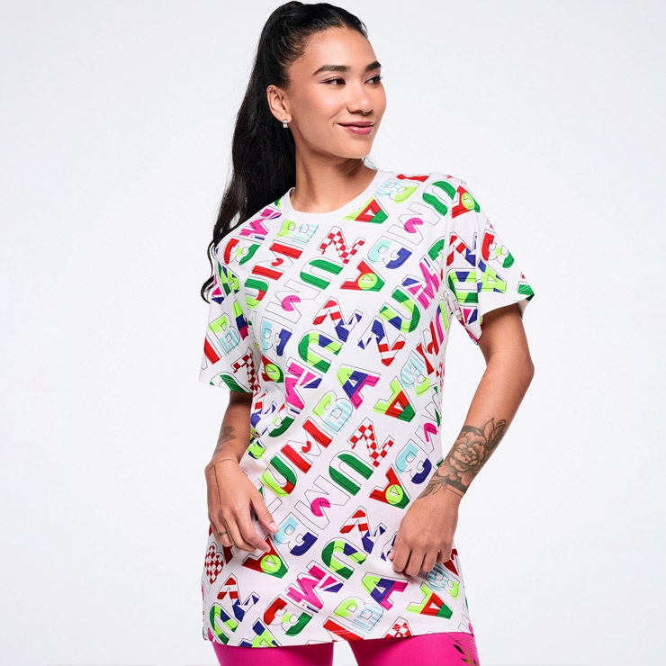 ZUMBA ズンバ 正規品 ウェア ユニセックス Tシャツ 半袖 ロゴ 総柄