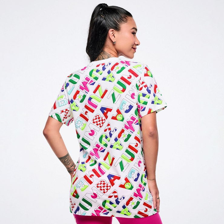 ZUMBA ズンバ 正規品 ウェア ユニセックス Tシャツ 半袖 ロゴ 総柄