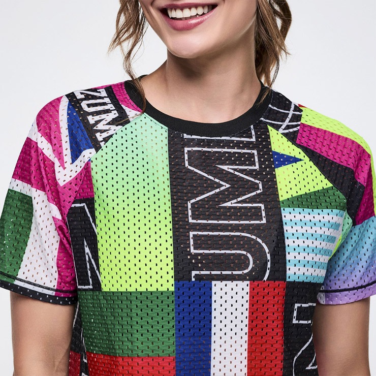 ZUMBA 総柄 メッシュ Tシャツ　Sサイズ ZUMBA ズンバ 正規品 ウェア レディース Tシャツ 半袖 総柄 メッシュ
