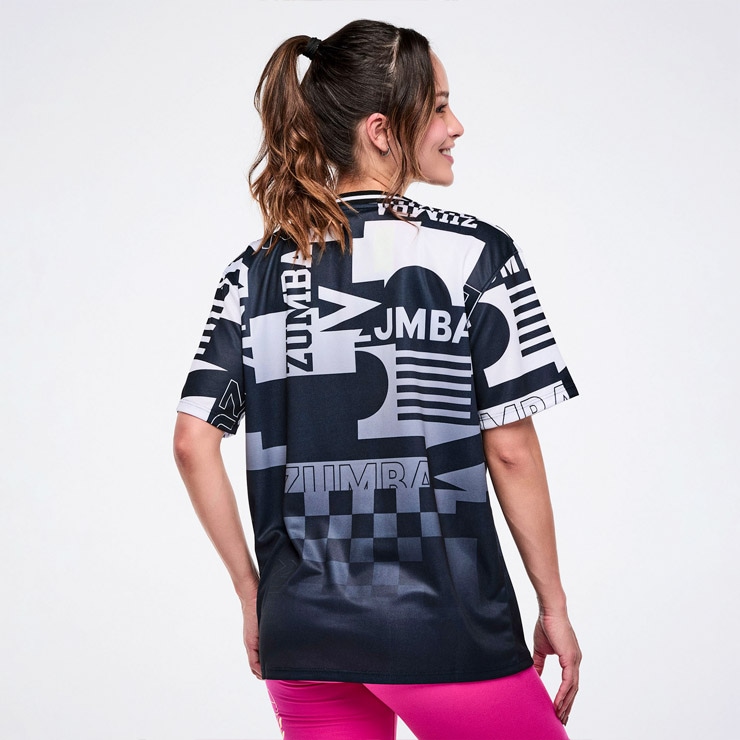 ZUMBA ズンバ 正規品 ウェア レディース Tシャツ 半袖 総柄 モノトーン