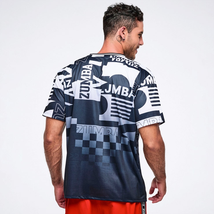 ZUMBA ズンバ 正規品 ウェア レディース Tシャツ 半袖 総柄 モノトーン