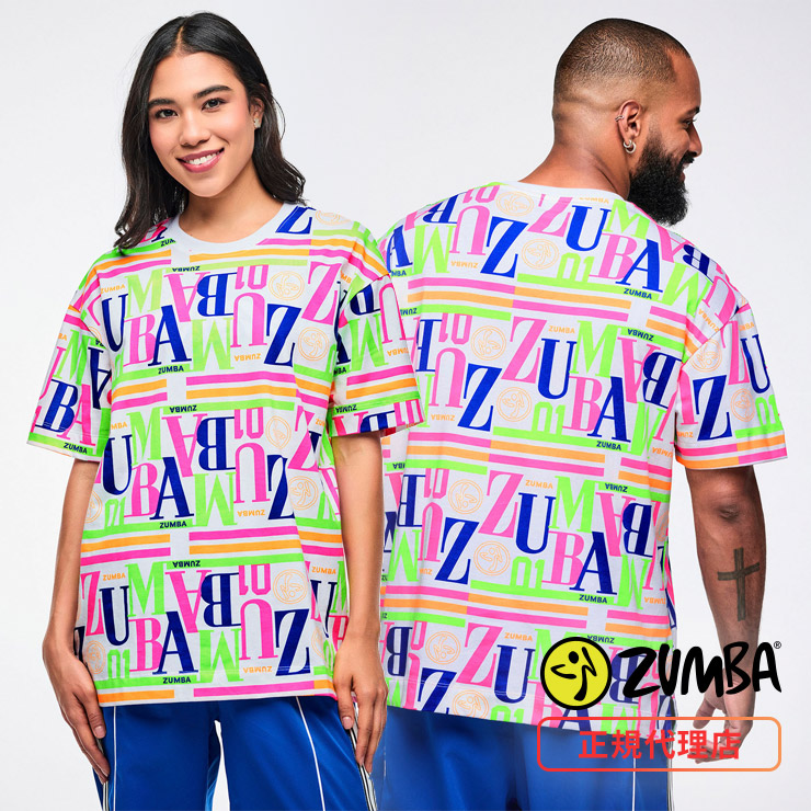 ZUMBA ズンバ 正規品 ウェア ユニセックス Tシャツ 半袖 ロゴ 総柄