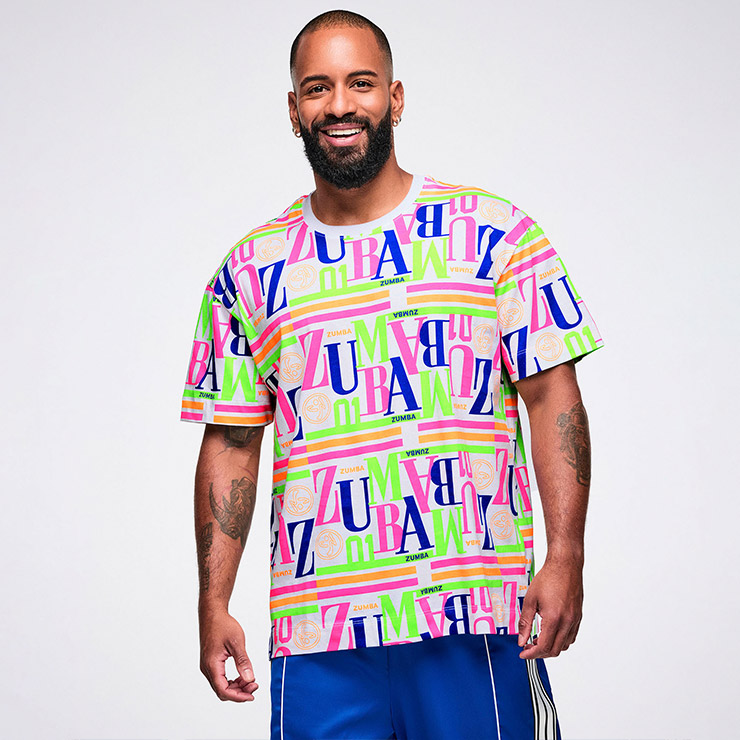 ZUMBA ズンバ 正規品 ウェア ユニセックス Tシャツ 半袖 ロゴ 総柄