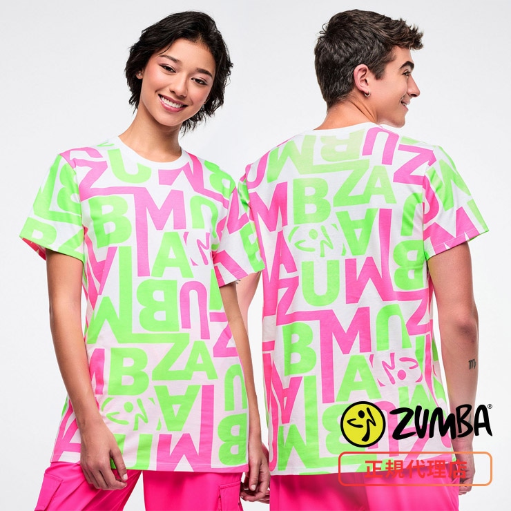 ZUMBA ズンバ 正規品 ウェア ユニセックス Tシャツ 半袖 総柄 ロゴ