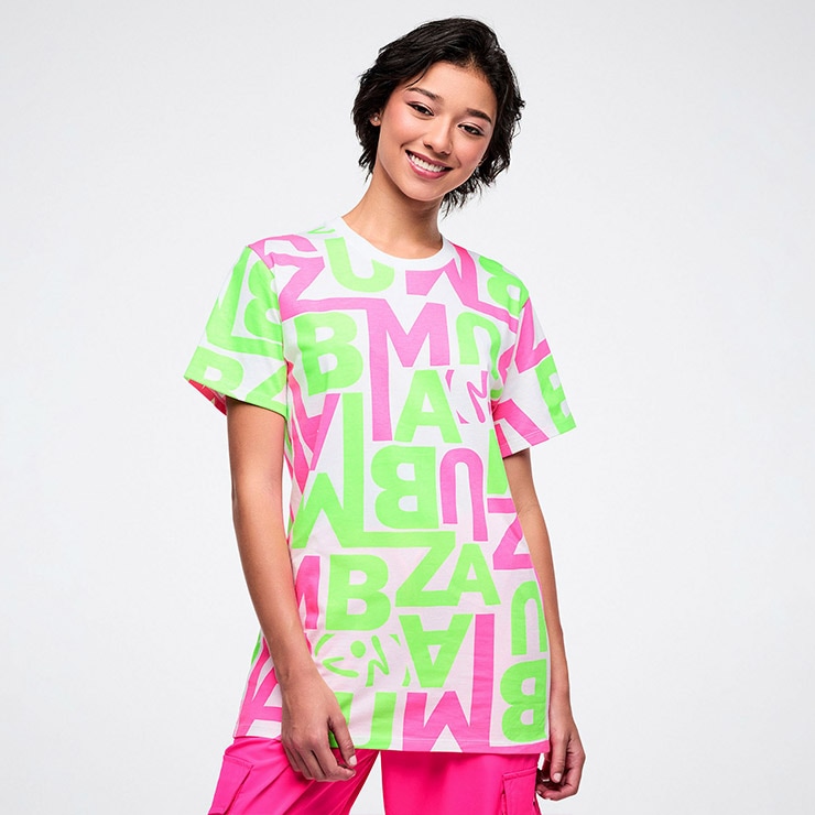 ZUMBA ズンバ 正規品 ウェア ユニセックス Tシャツ 半袖 総柄 ロゴ