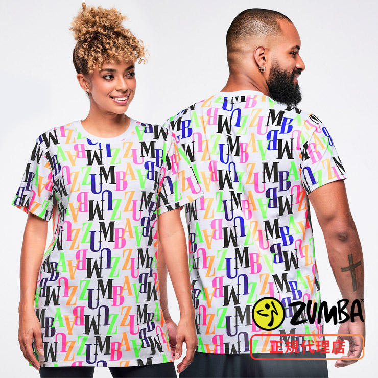 ZUMBA ズンバ 正規品 ウェア ユニセックス Tシャツ 半袖 総柄 ロゴ