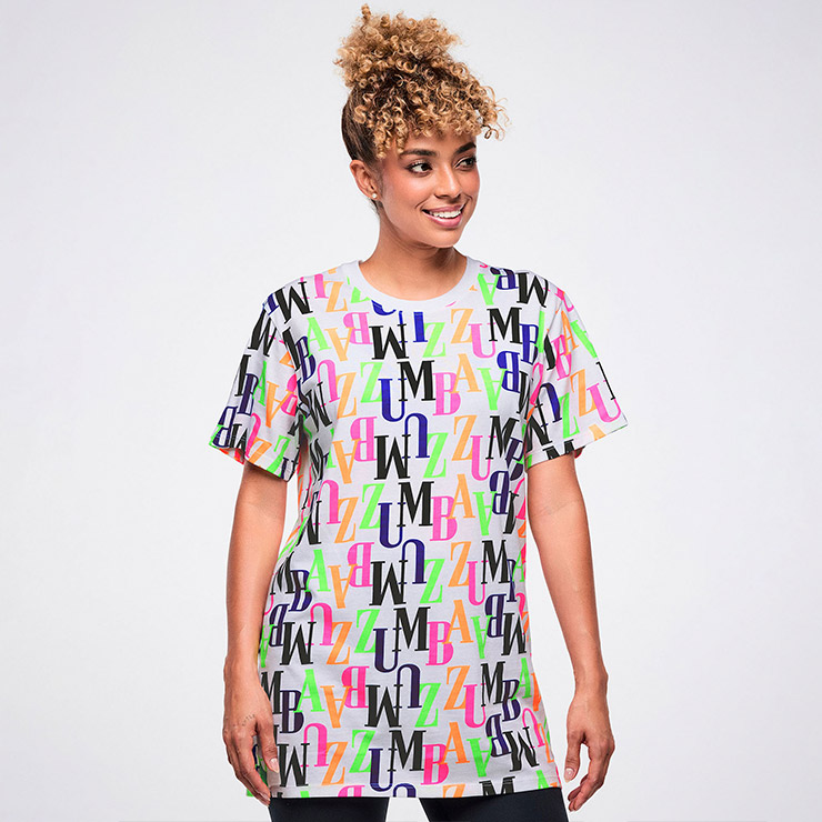 ZUMBA ズンバ 正規品 ウェア ユニセックス Tシャツ 半袖 総柄 ロゴ