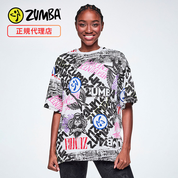 ズンバ正規品トップスSサイズ ZUMBA ズンバ 正規品 ウェア レディース Tシャツ 半袖 総柄 オーバー