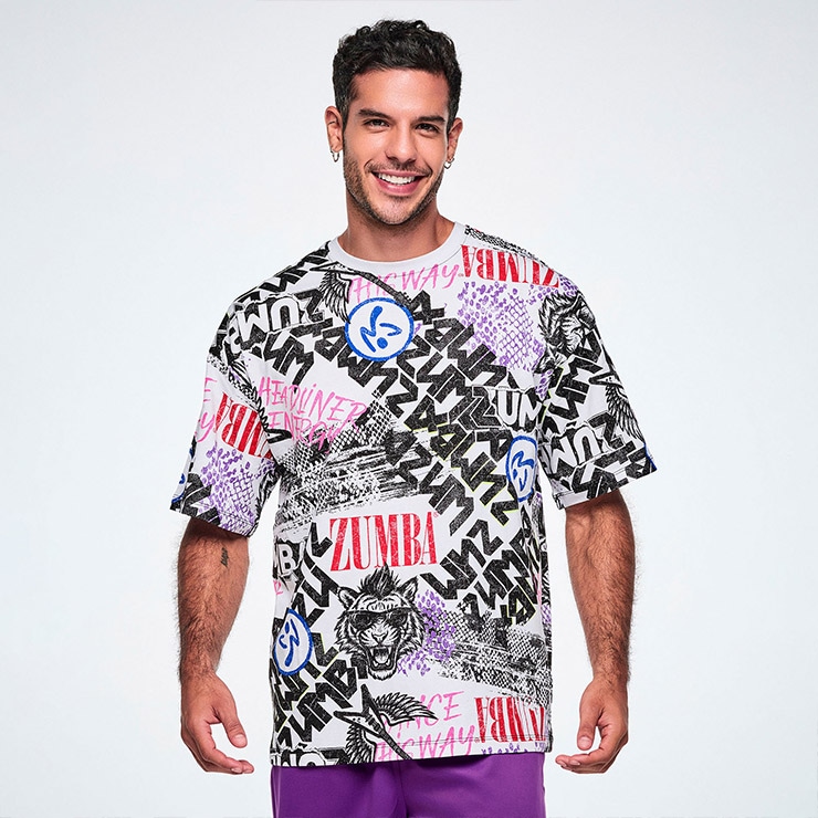 ZUMBA ズンバ 正規品 ウェア レディース Tシャツ 半袖 総柄 オーバー
