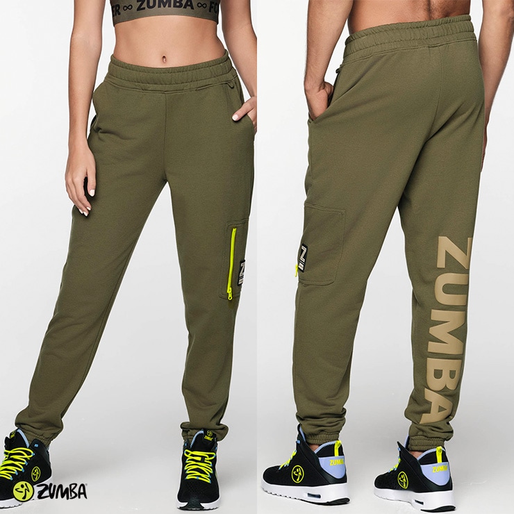 ZUMBA ズンバ 正規品 ユニセックス バック ロゴ スウェットパンツ ARMY GREEN XSサイズ Sサイズ Mサイズ  Lサイズ-フィットネスウェアのセレクトショップ LA BODY