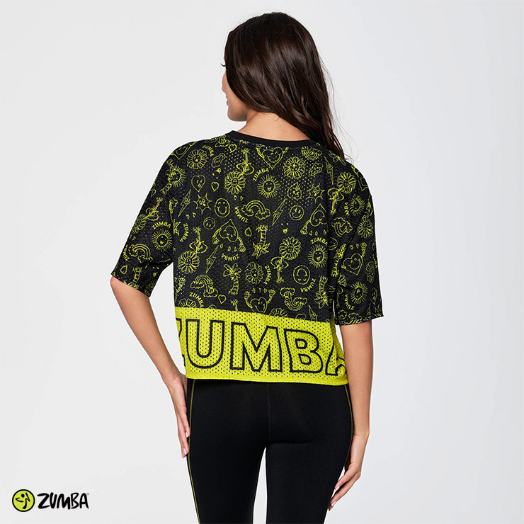 品質一番の アウトレット ZUMBA ズンバ 正規品 クロップ メッシュ Tシャツ BLACK XSサイズ Sサイズ Mサイズ 