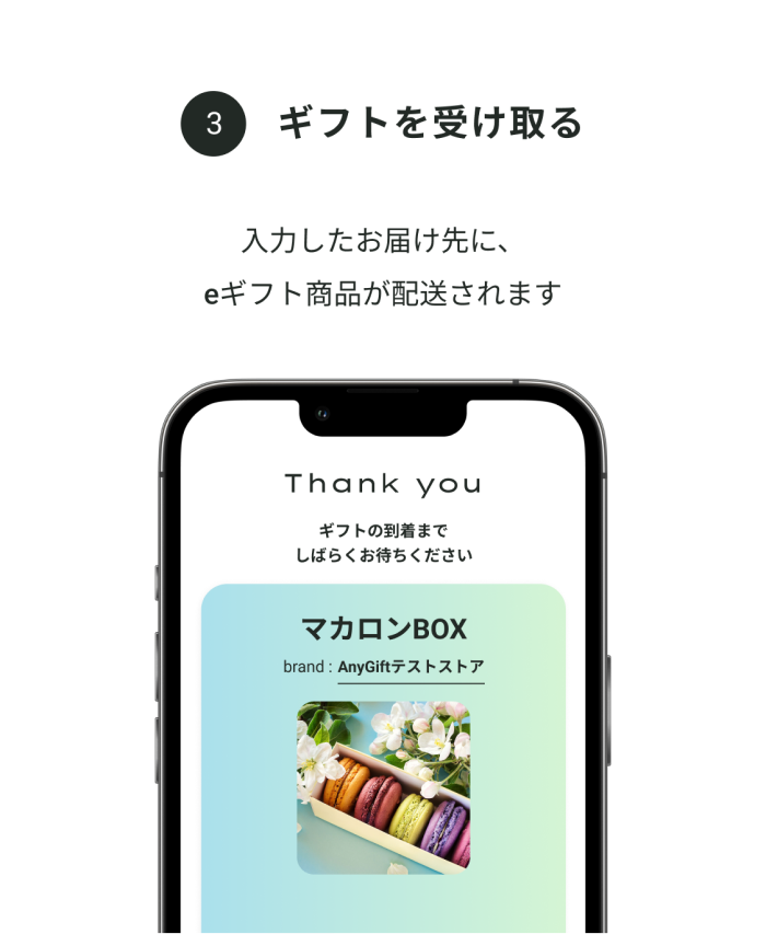 ギフトを受け取る：入力したお届け先に、eギフト商品が配送されます