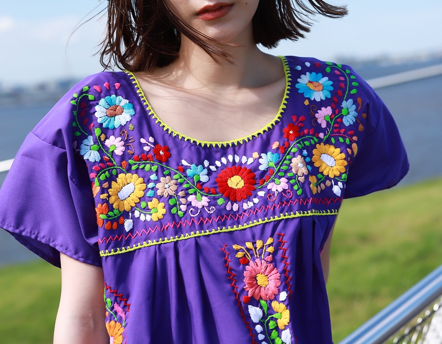 Tesoro メキシコ刺繍ワンピース バイオレット1 テソロ Tesoro 公式通販