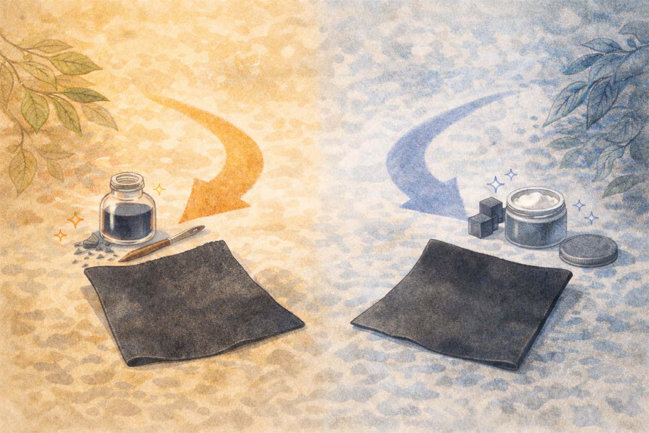 染料と顔料という二つの染めの道を示す挿絵