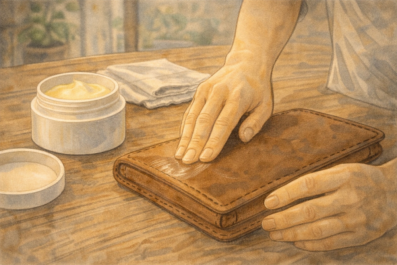 レザーオイルを塗り込む挿絵