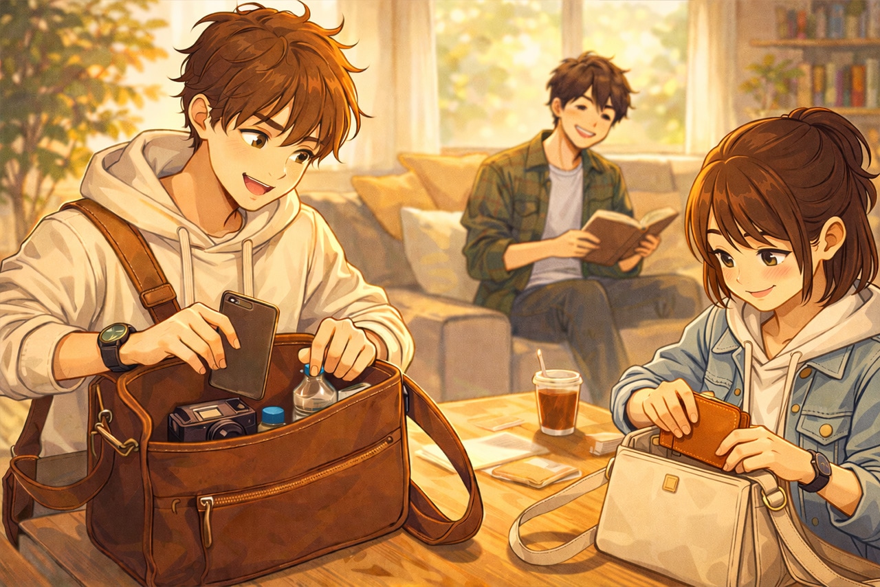 暮らしの中で財布をしまう挿絵