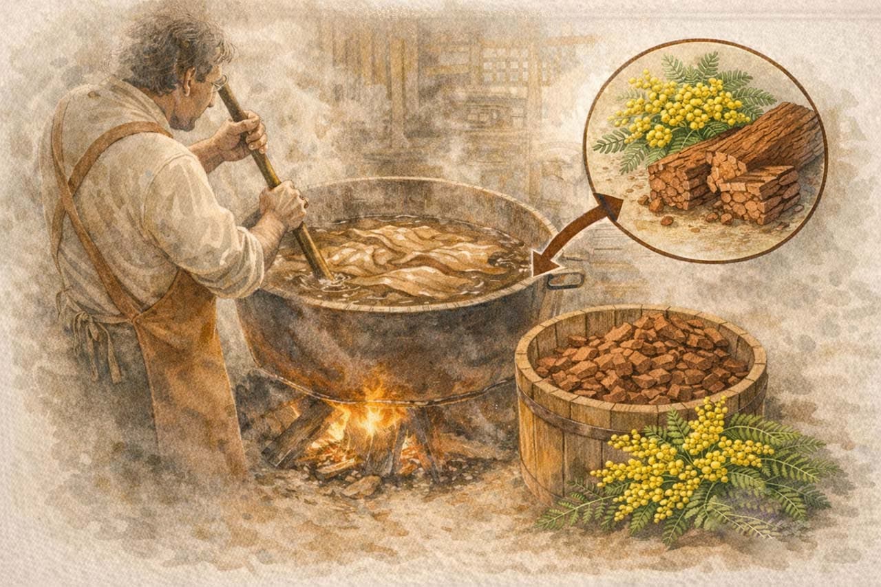 工房で革を鞣す挿絵