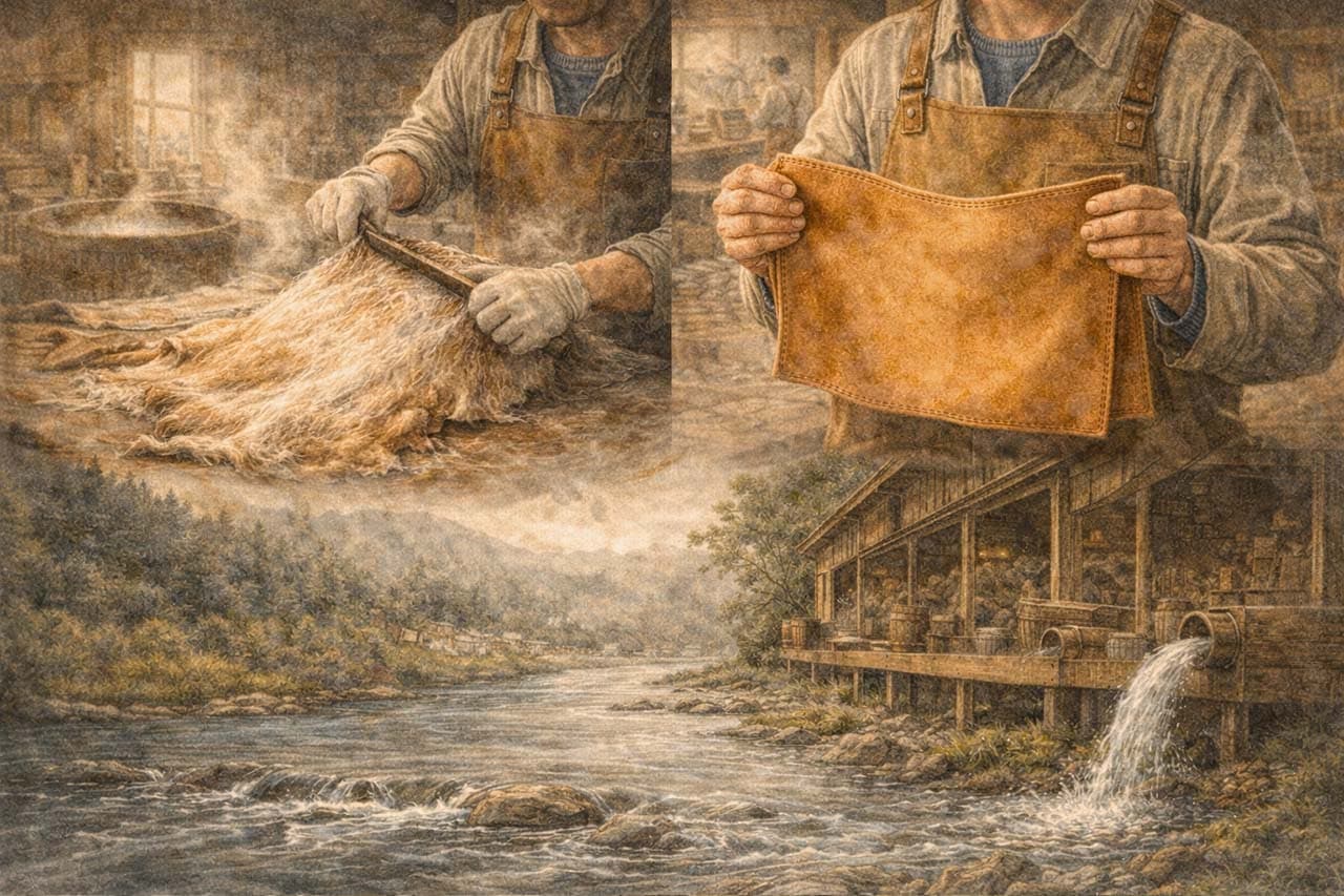 皮と革と川の繋がりを伝える挿絵