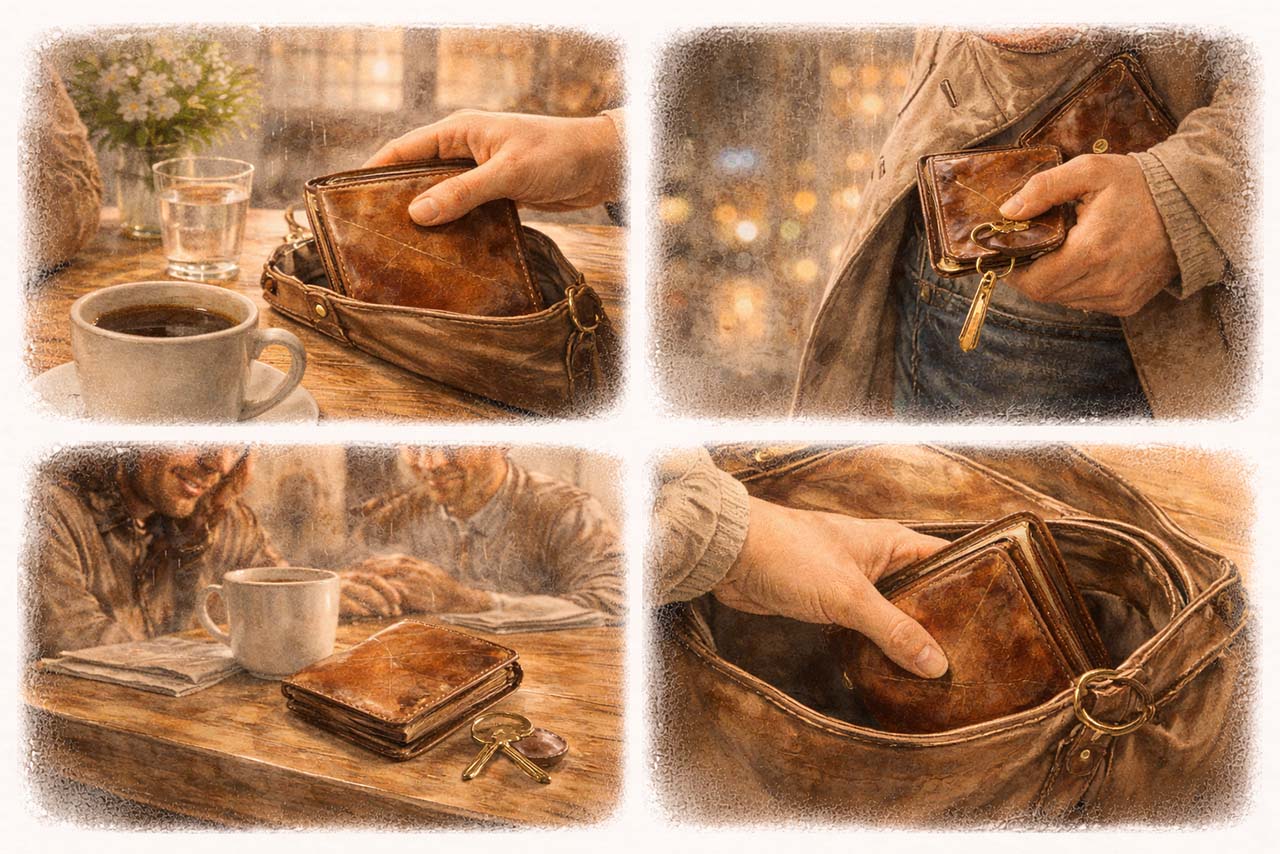 日常の出来事が革に線や影を残していく挿絵