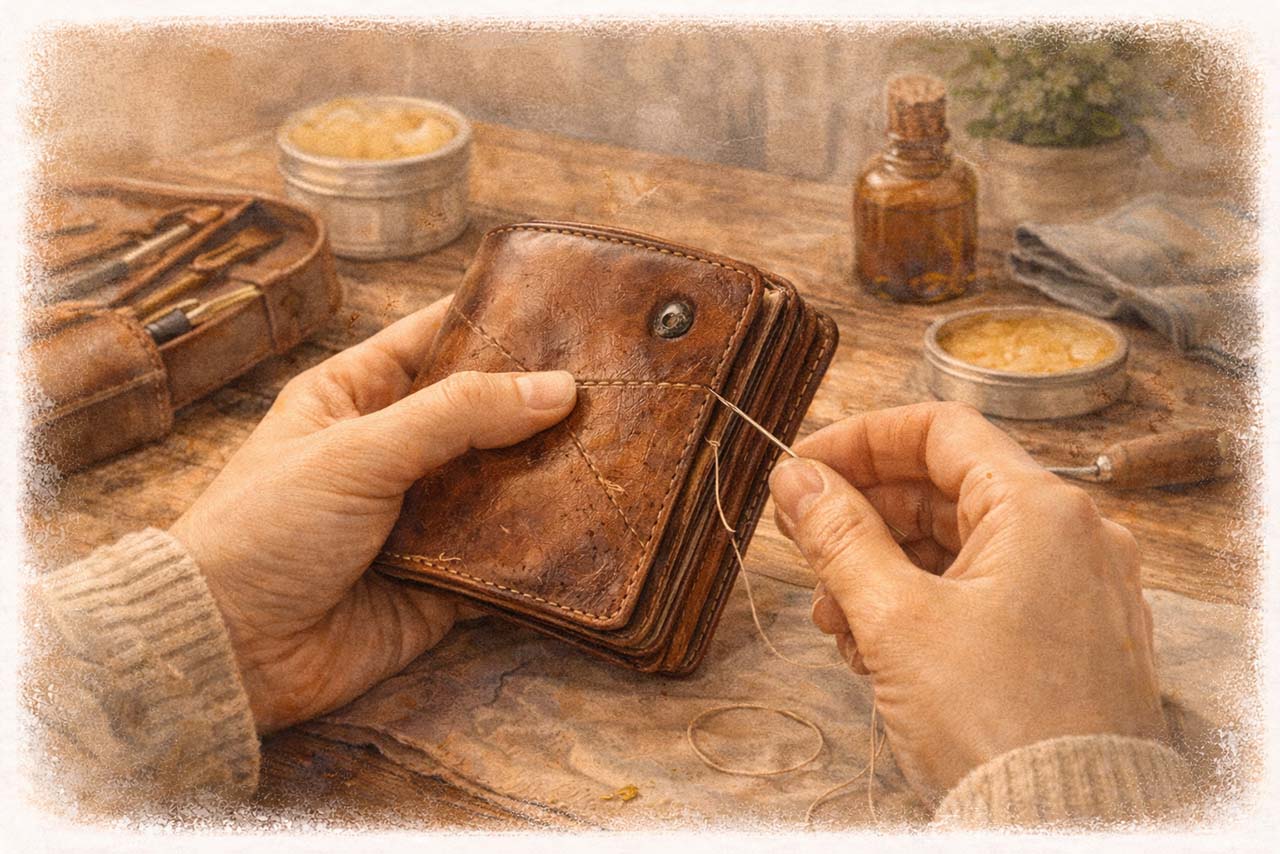 修理や手入れで革の歩幅を整える挿絵